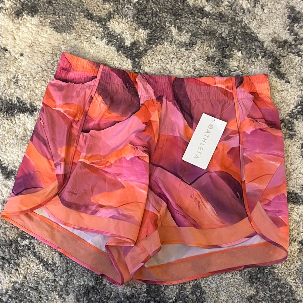 Athleta Pink & Orange Abstract Print Athletic Shorts